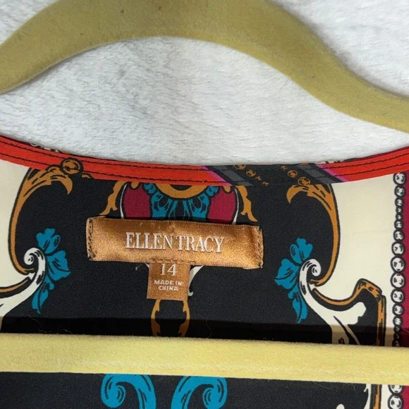 Ellen Tracy Size 14 Scarf Print Sleeveless Blouse High-Low Hem Floral Medallion - Picture 2 of 5